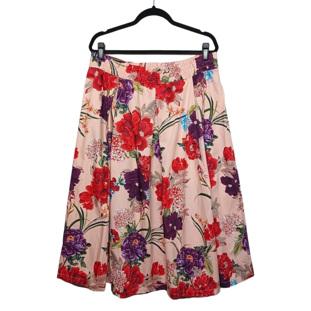 PHILOSOPHY Skirt Colorful Red Purple Floral Light Pink A-Line Stretchy XLarge